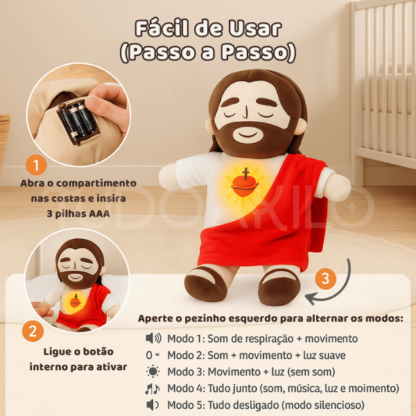Pelúcia Menino Jesus que Respira e Acalma a Alma