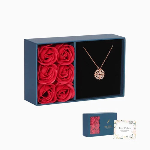 Colar Trevo de Coração + Caixa com 6 Rosas - FRETE GRÁTIS PARA TODO BRASIL - Promocao de BLACKFRIDAY
